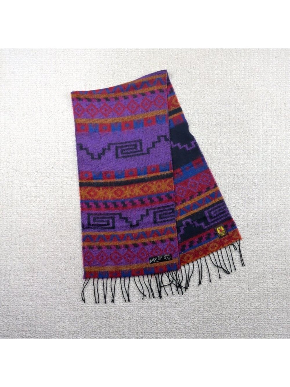 Vintage Emanuel geraldo 100% Cashmere Aztec Southwestern Fringe Wrap Neck Scarf
